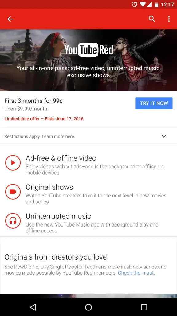 YouTube Red Offer