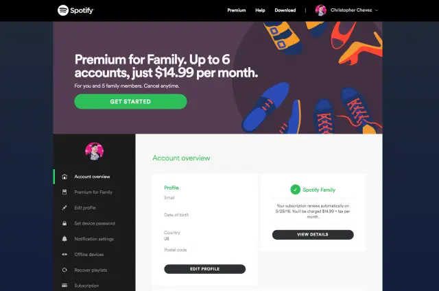 Spotify Account Overview page