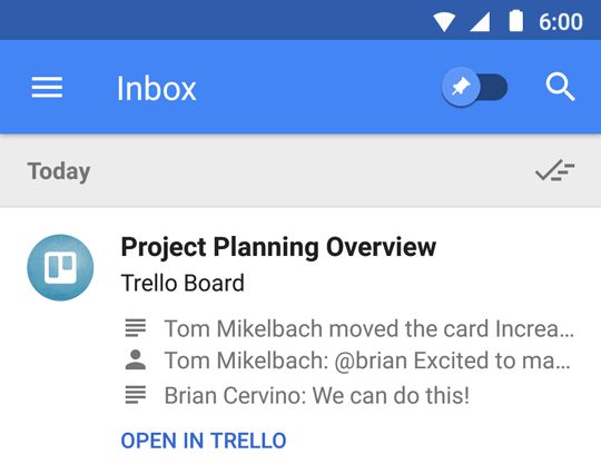 Inbox Trello and Github
