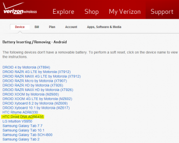htc droid dna verizon support page