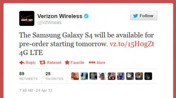 verizon galaxy s4 pre-orders