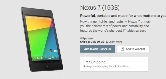 Nexus 7 Google Play listing