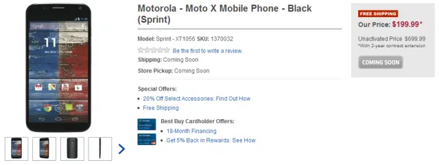 Motorola   Moto X Mobile Phone   Black  Sprint    Sprint   XT1056