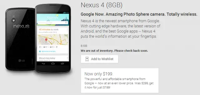 nexus 4 8gb sold out