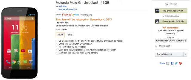 Motorola Moto G Preorder amazon