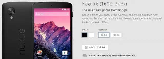 nexus 5 16GB black sold out