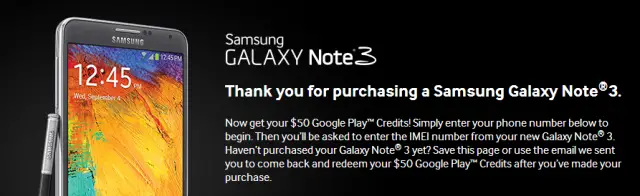 samsung galaxy note 3 google play credit