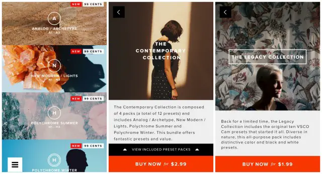 VSCO Cam Contemporary Legacy Collection Preset packs