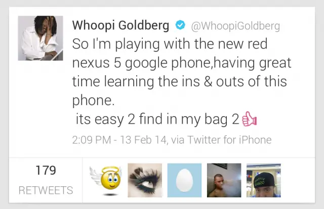 Whoopie Nexus 5 tweet
