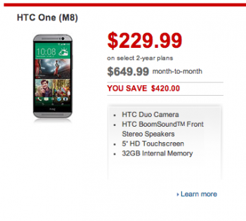 HTC One 2014 Rogers pricing