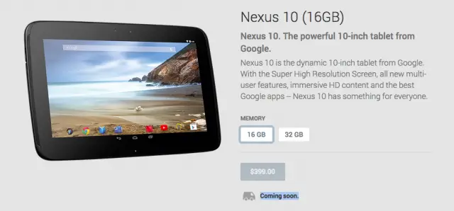Nexus 10 coming soon Google Play