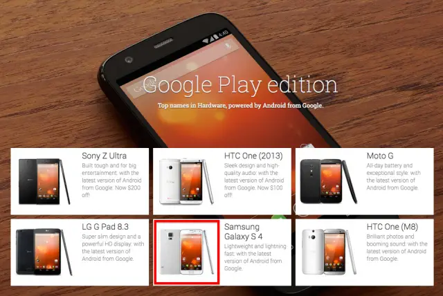 Samsung Galaxy S5 Google Play edition Play Store