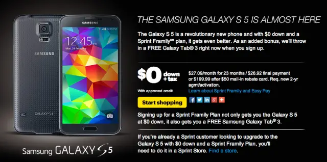 Sprint Samsung Galaxy S5 pre-order