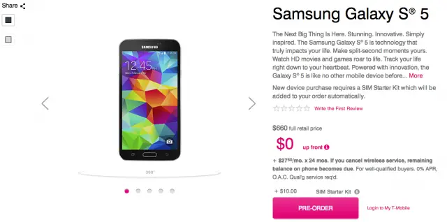 T-Mobile Samsung Galaxy S5 pre-order