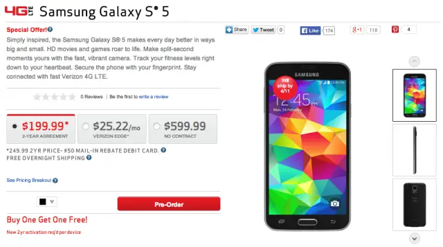 Verizon Samsung Galaxy S5 preorder