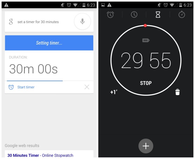 Google Search Now Voice actions timer update