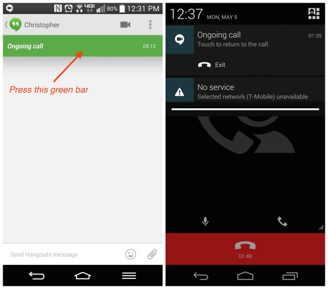 Hangouts Android Google Voice call steps 3 and 4