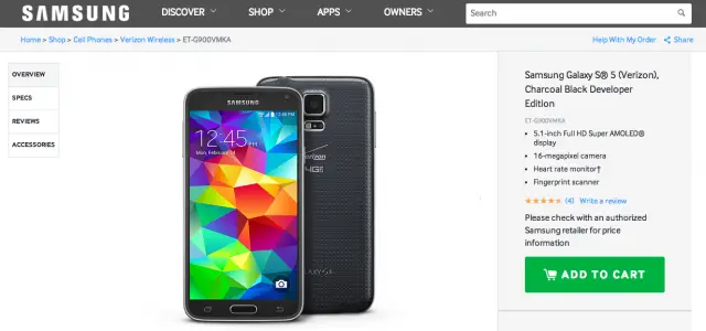 Verizon Samsung Galaxy S5 Developer Edition