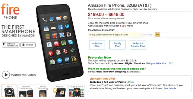 Amazon Fire Phone listing