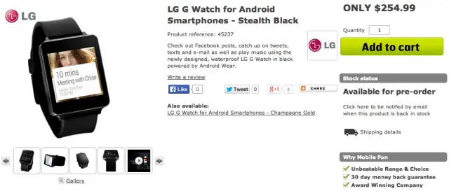 LG G Watch listing US