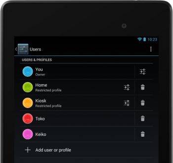 Android Jelly Bean users and profiles restricted