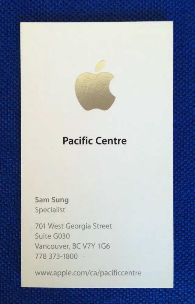 Apple Specialist Sam Sung business card