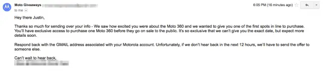 Motorola Moto 360 early access email