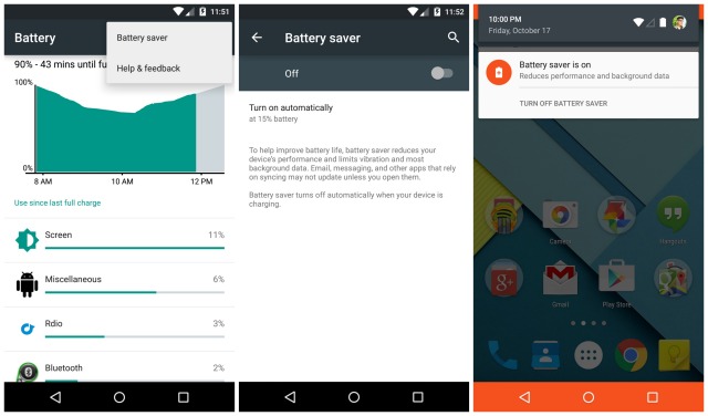Android 5.0 Lollipop Battery saver