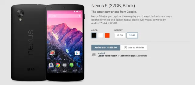 Nexus 5 Google Play listing