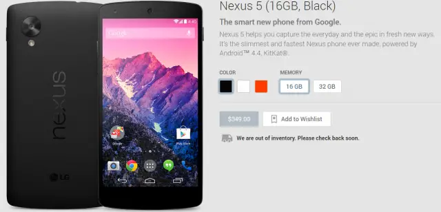 nexus 5 out of inventory