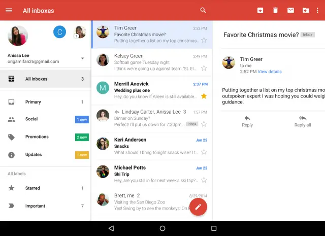 Gmail All Inboxes View tablet