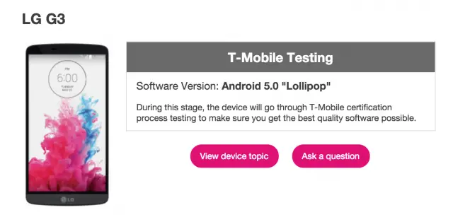 T-Mobile LG G3 Lollipop