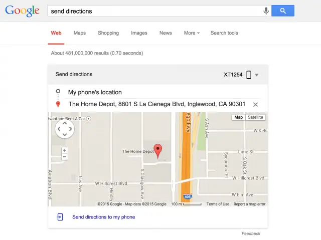 Google Search send directions update