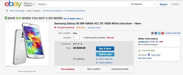 Samsung Galaxy S5 deal eBay