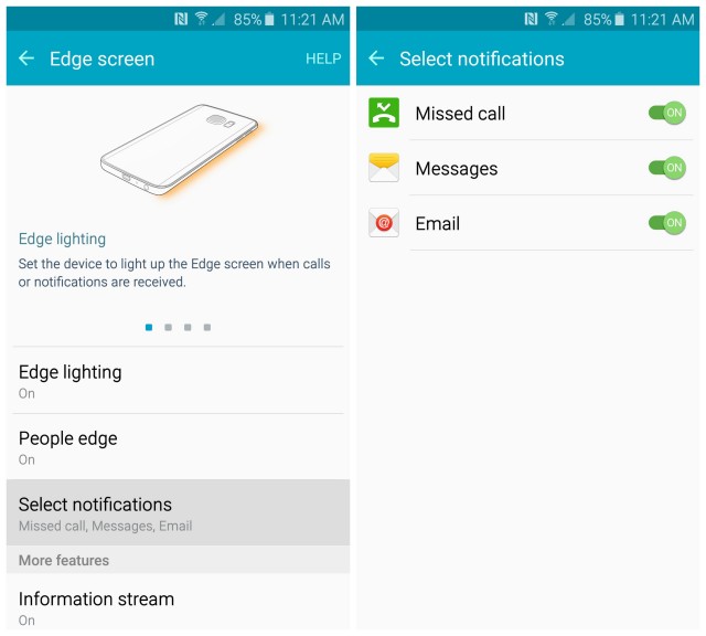 Samsung Galaxy S6 Edge screen notifications