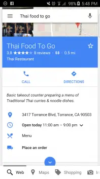 Google Search food orders