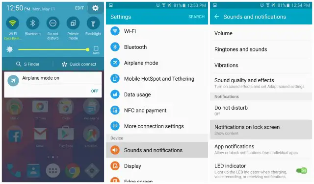 Samsung Galaxy S6 lock screen notifications