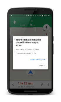 Google Maps business hours notification navigation