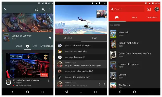 YouTube Gaming Android screen shots