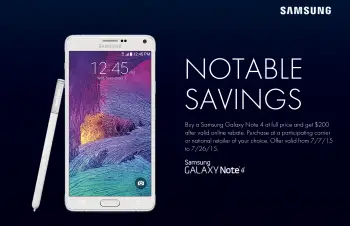 Samsung Galaxy Note 4 Notable Savings promo