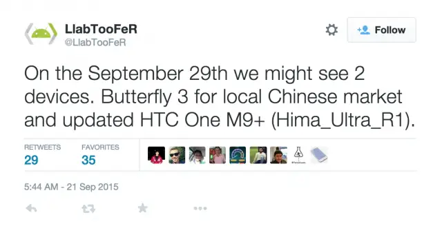HTC Butterfly 3 One M9 Plus tweet