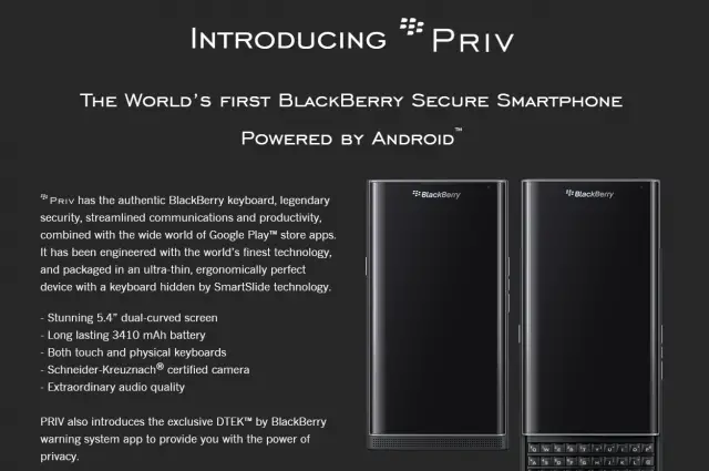 BlackBerry Android Phone   PRIV   Get Updates   United States