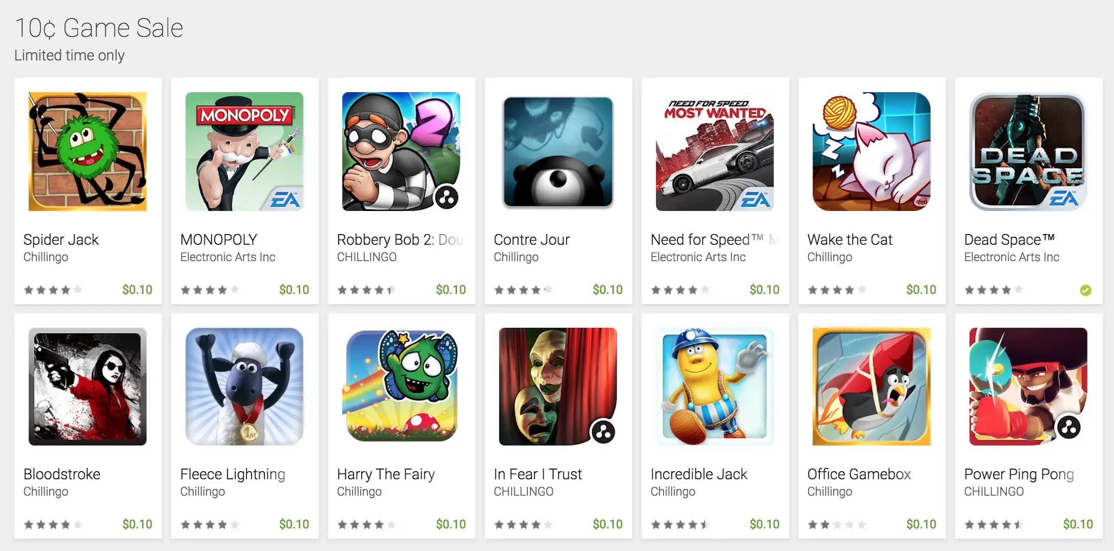 14 games marked down to $.10 cents as part of another crazy Google