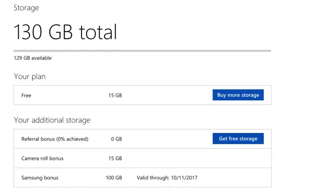 Microsoft OneDrive storage