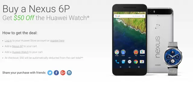 Nexus 6P Huawei Watch 50 dollar promo