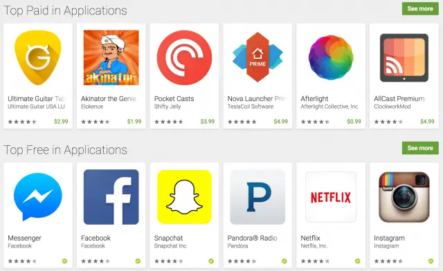 Top Android Apps  without all the games revealed in 
