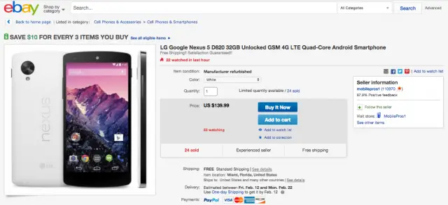 LG Nexus 5 eBay deal