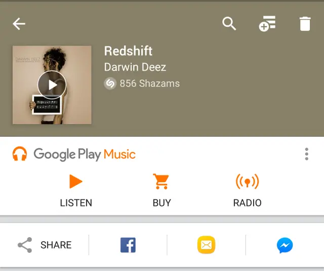 Shazam Google Play Music bar