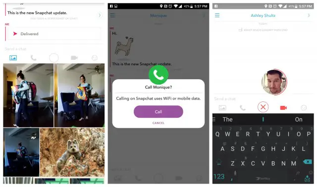 Snapchat Chat 2.0 update screenshots