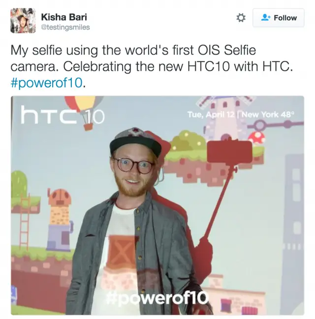 HTC 10 leaked selfie tweet front camera OIS